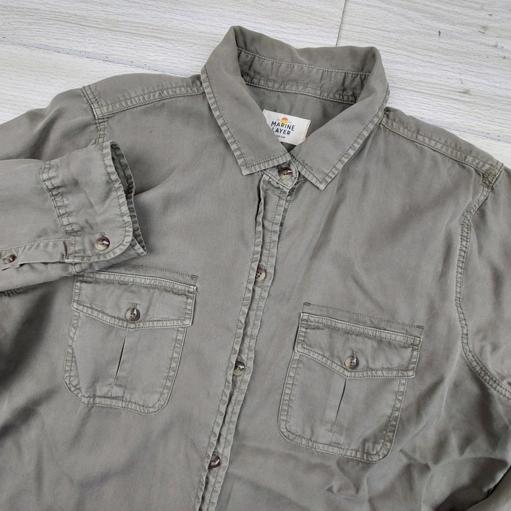 Marine Layer Utility Button Down Shirt Womens Medium Olive Green Boho‎ Pockets